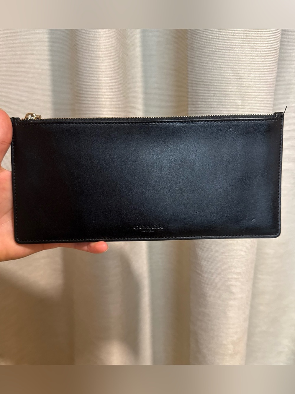 Coach Black Leather Long Zip Wallet Clutch